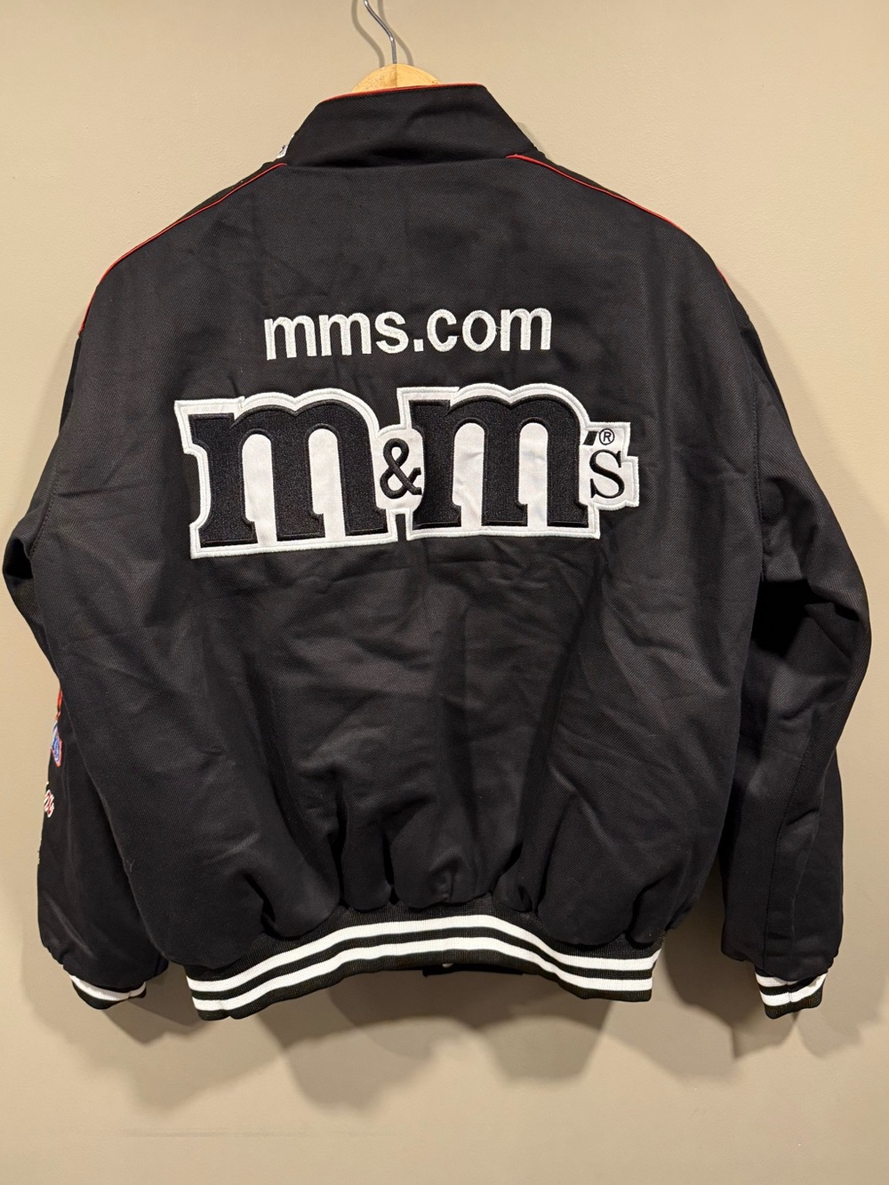 M&M'S inspired Black Bomber Nascar denim Jacket w Character Patches image 6
